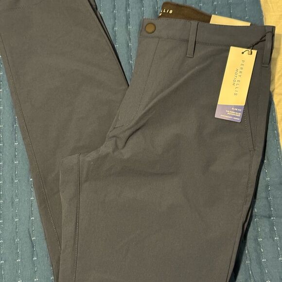 Perry Ellis Gray Chinos Tailored Cotton Blend - Picture 1 of 8